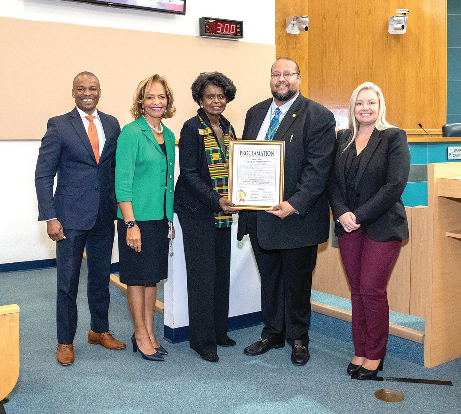 From left are: Commissioner Mack Bernard, PBSC President Ava L. Parker, Trustee Carolyn L. Williams and Commissioners Michael Barnett and Sara Baxter.